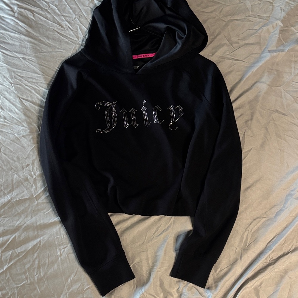 Juicy Couture Sport Black Rhinestone Cropped Hoodie